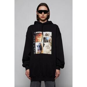 Balenciaga I Love Cats Hoodie Oversized Small Black Distressed